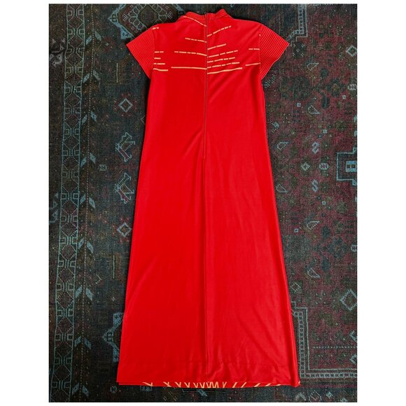 VINTAGE Tori Richard Cheongsam Maxi Dress | Red with Roses | Medium | Mandarin - Picture 2 of 7